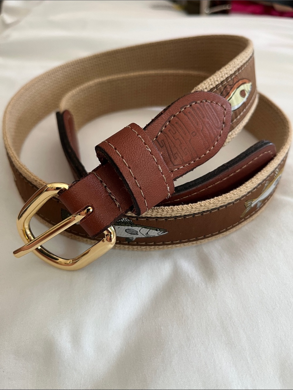 ZepPro NWOT brown leather canvas fish belt tarpon redfish trout snook  40”